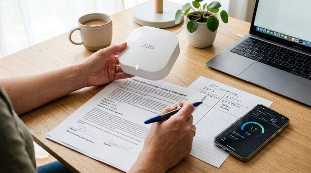 Close-up overhead shot of a homeowners hands holding a fibe