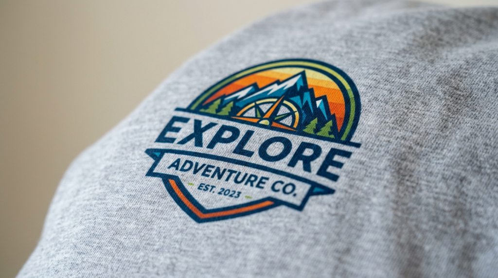 Close-up detail shot of a custom printed t-shirt fabric show