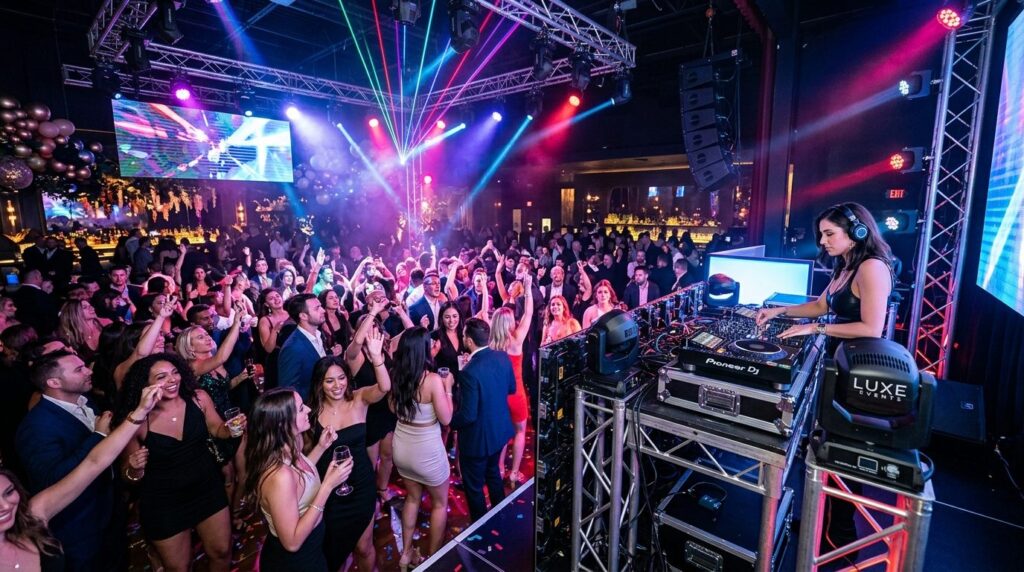 Professional event photography of a luxury indoor party venu