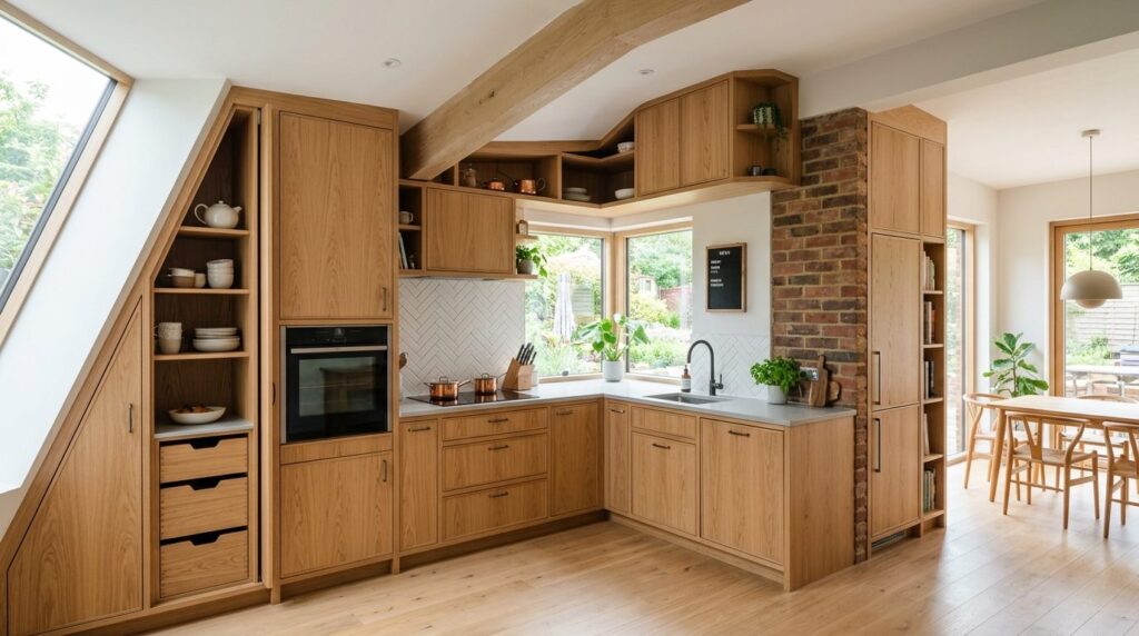 Bright modern kitchen interior with custom-designed wooden c
