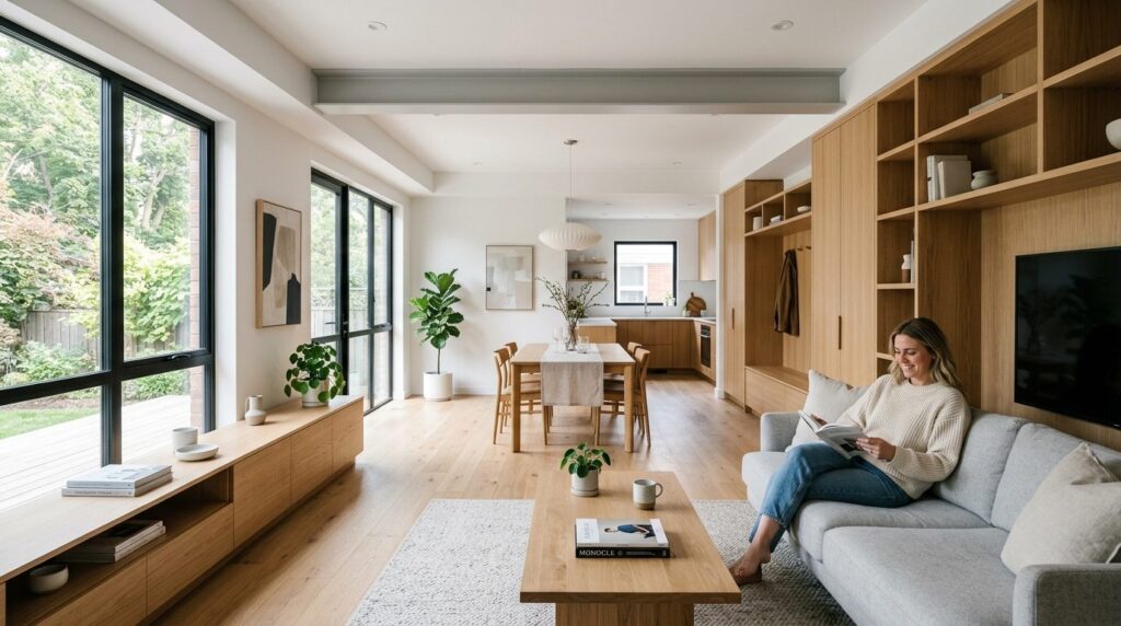 Modern Scandinavian home interior with newly installed custo