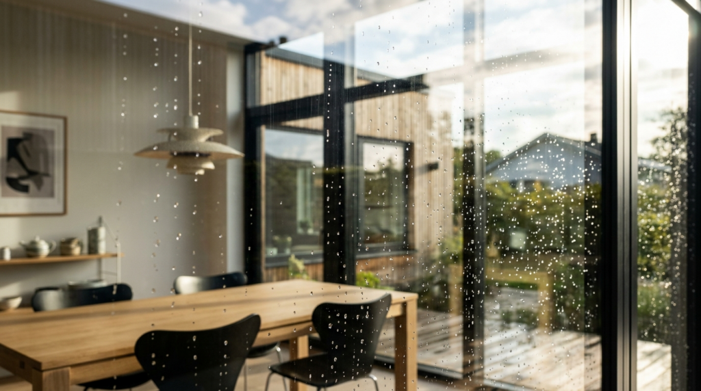 Close-up detail of crystal clear pristine window glass with